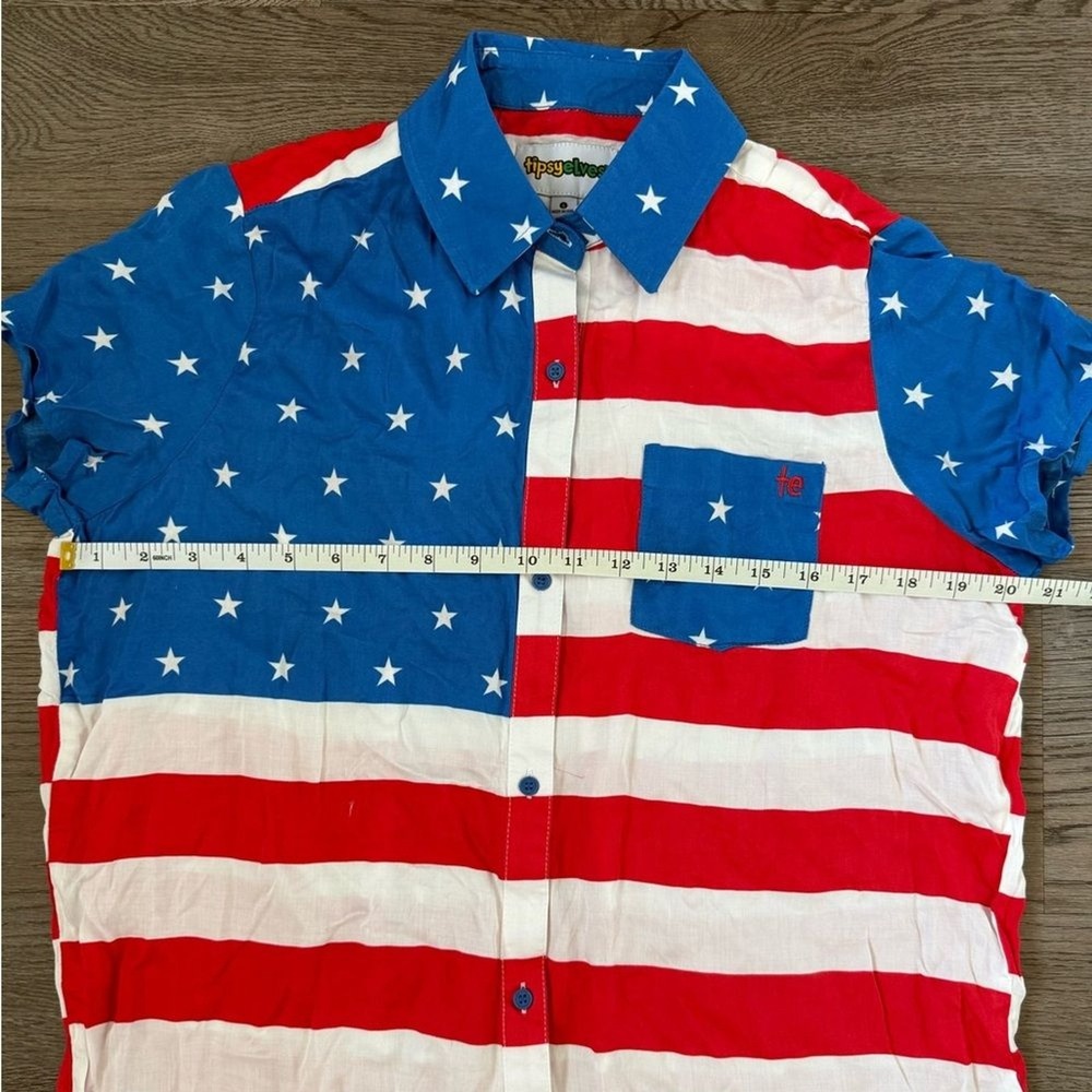 Tipsy Elves American Flag Shirt Small Patriotic 4th of July USA Button Down NWOT - Picture 7 of 11
